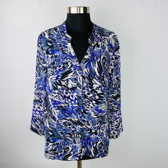 Sunny Leigh Popover Top Abstract Feathery Print Top M - Picture 1 of 5